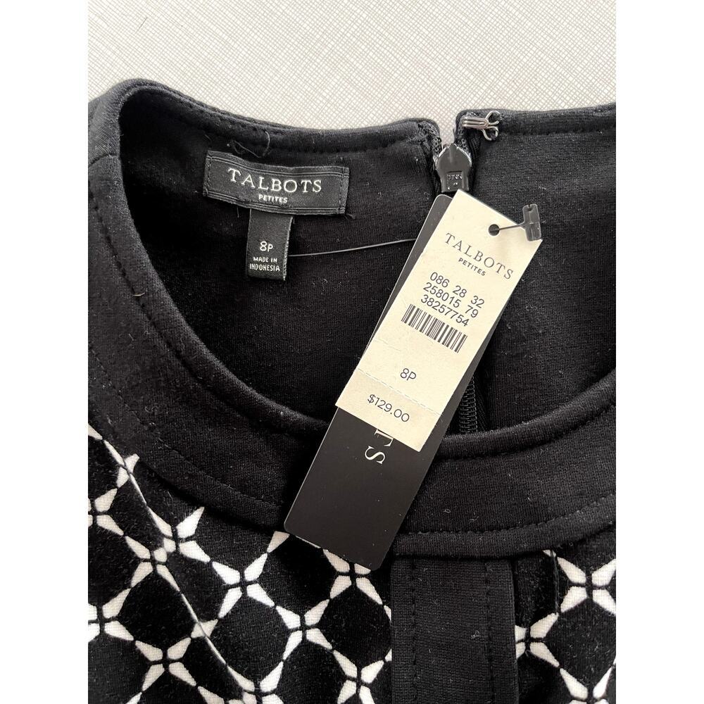 Talbots Sz 8P Graphic Print Sheath Dress Black Print Stretch Career Preppy NWT - Picture 11 of 12